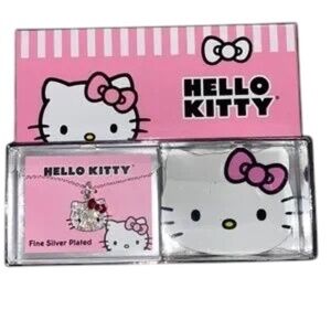 Hello Kitty Fine Silver Plated Necklace Crystal Pendant & Jewelry Dish Set NIB